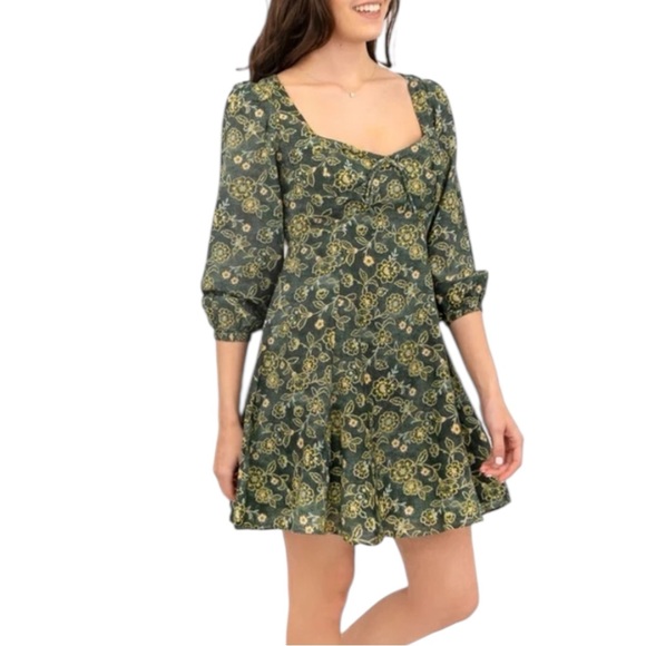 J Crew NWT Sweetheart Long Sleeve Mini Dress in Green Vintage Vines - Picture 8 of 13